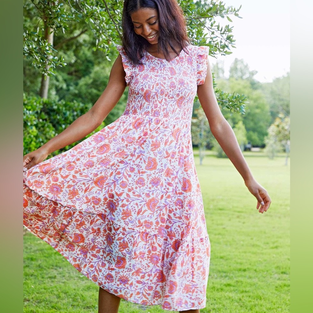 Vineyard Vines Pink and White Floral Midi Dress
